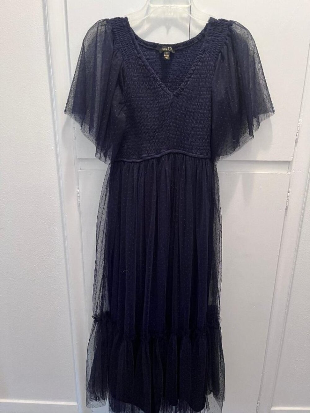 Dress Day Navy Blu Tulle Dot Maxi Dress Sz S